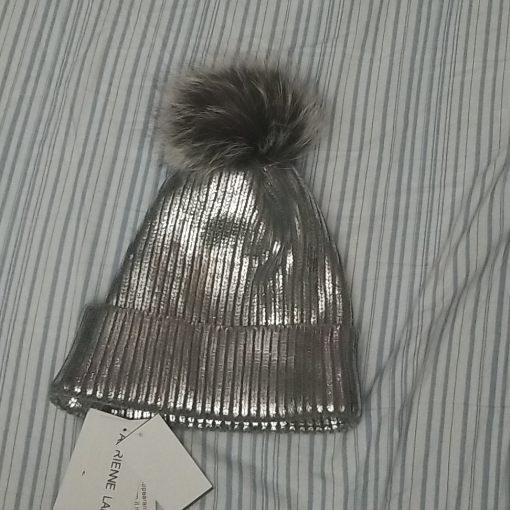 Metallic silver beanie